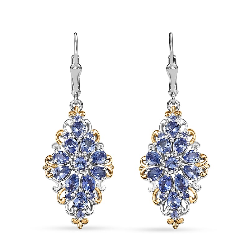 D'Joy Tanzanite 3.35 ctw Victorian Era Earrings in Vermeil YG and Rhodium Over Sterling Silver 