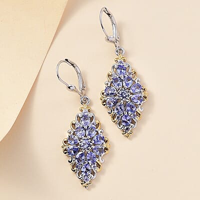 D'Joy Tanzanite 3.35 ctw Victorian Era Earrings in Vermeil YG and Rhodium Over Sterling Silver 