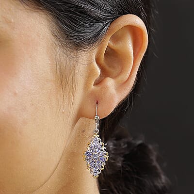 D'Joy Tanzanite 3.35 ctw Victorian Era Earrings in Vermeil YG and Rhodium Over Sterling Silver 