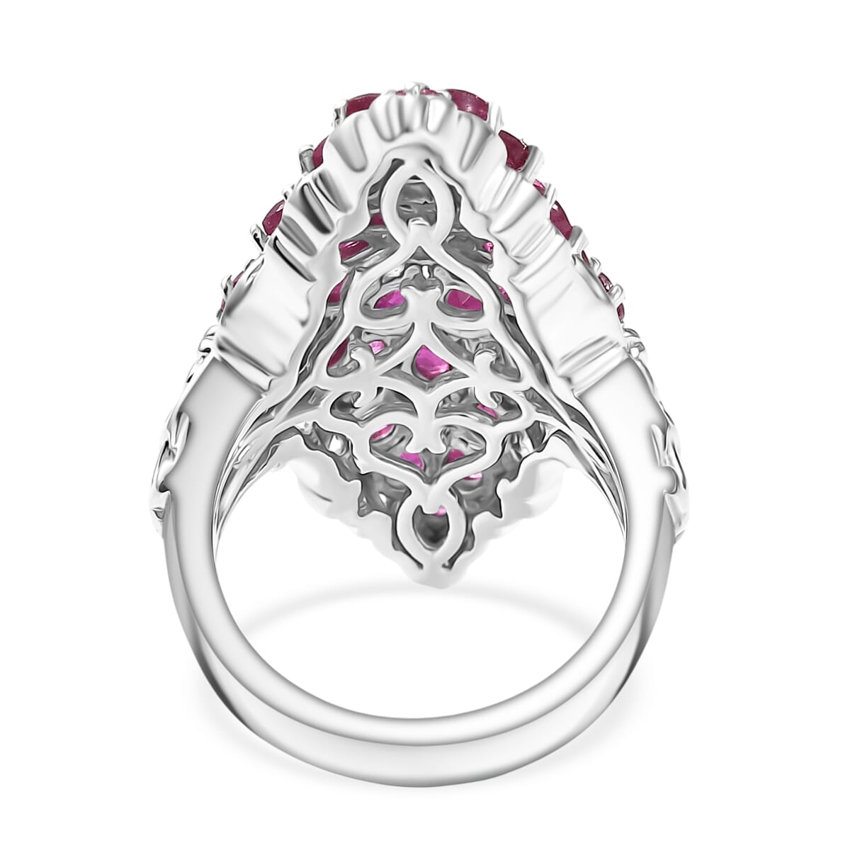 Niassa Ruby (FF) 6.85 ctw Elongated Ring in Rhodium Over Sterling Silver (Size 6.0) image number 4