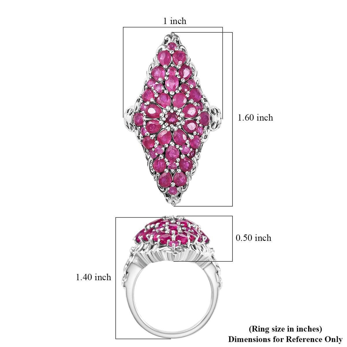 Niassa Ruby (FF) 6.85 ctw Elongated Ring in Rhodium Over Sterling Silver (Size 6.0) image number 5