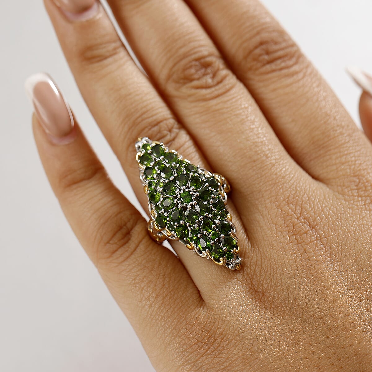 D'Joy Chrome Diopside 5.25 ctw Victorian Era Ring in 18K Vermeil YG and Rhodium Over Sterling Silver (Size 6.0) image number 2
