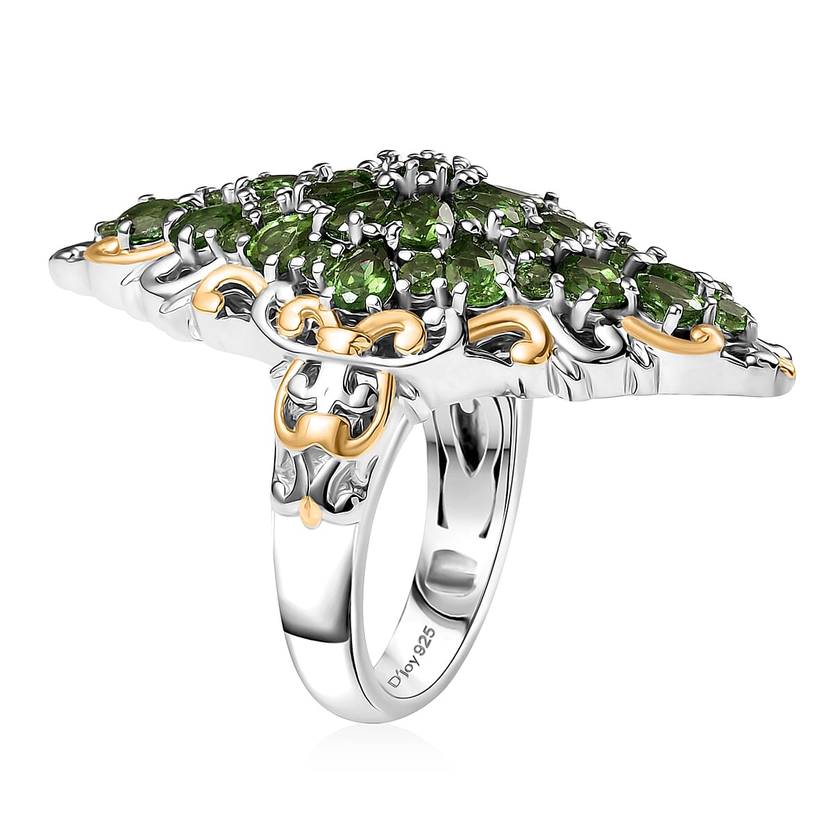 D'Joy Chrome Diopside 5.25 ctw Victorian Era Ring in 18K Vermeil YG and Rhodium Over Sterling Silver (Size 6.0) image number 3