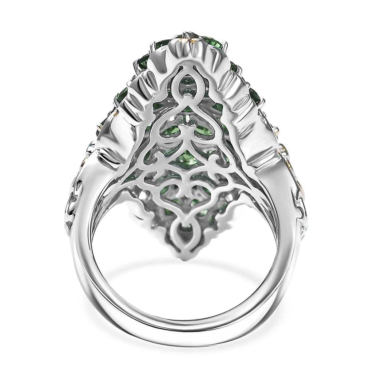 D'Joy Chrome Diopside 5.25 ctw Victorian Era Ring in 18K Vermeil YG and Rhodium Over Sterling Silver (Size 6.0) image number 4