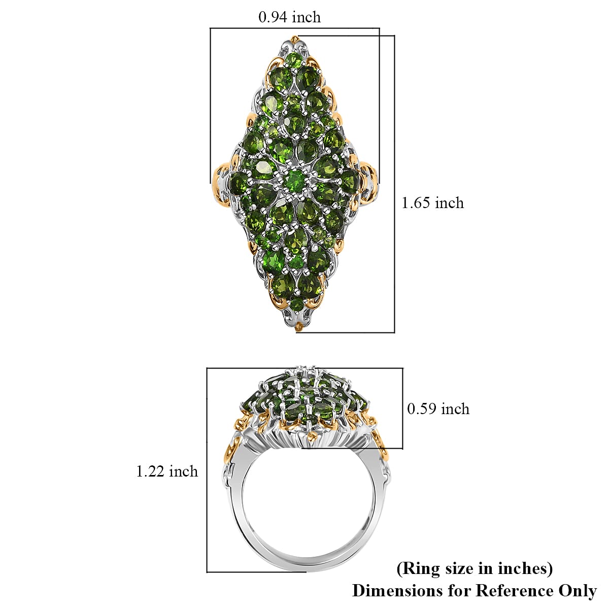 D'Joy Chrome Diopside 5.25 ctw Victorian Era Ring in 18K Vermeil YG and Rhodium Over Sterling Silver (Size 6.0) image number 5