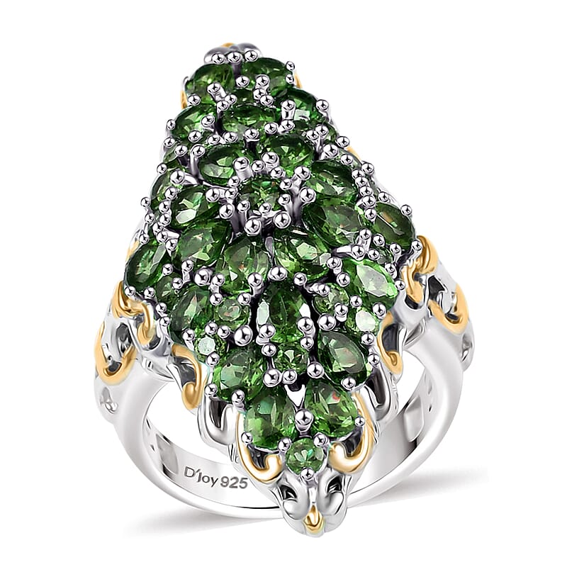 D'Joy Chrome Diopside 5.25 ctw Victorian Era Ring in 18K Vermeil YG and Rhodium Over Sterling Silver (Size 7.0)
