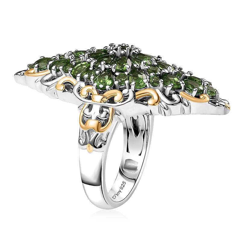 D'Joy Chrome Diopside 5.25 ctw Victorian Era Ring in 18K Vermeil YG and Rhodium Over Sterling Silver (Size 7.0)