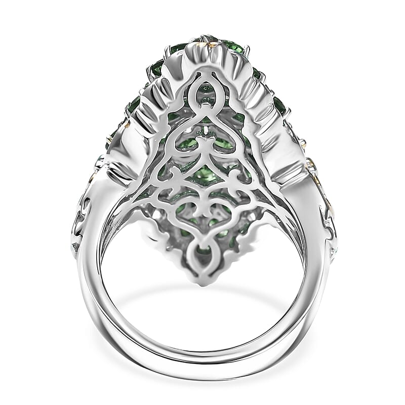 D'Joy Chrome Diopside 5.25 ctw Victorian Era Ring in 18K Vermeil YG and Rhodium Over Sterling Silver (Size 7.0)