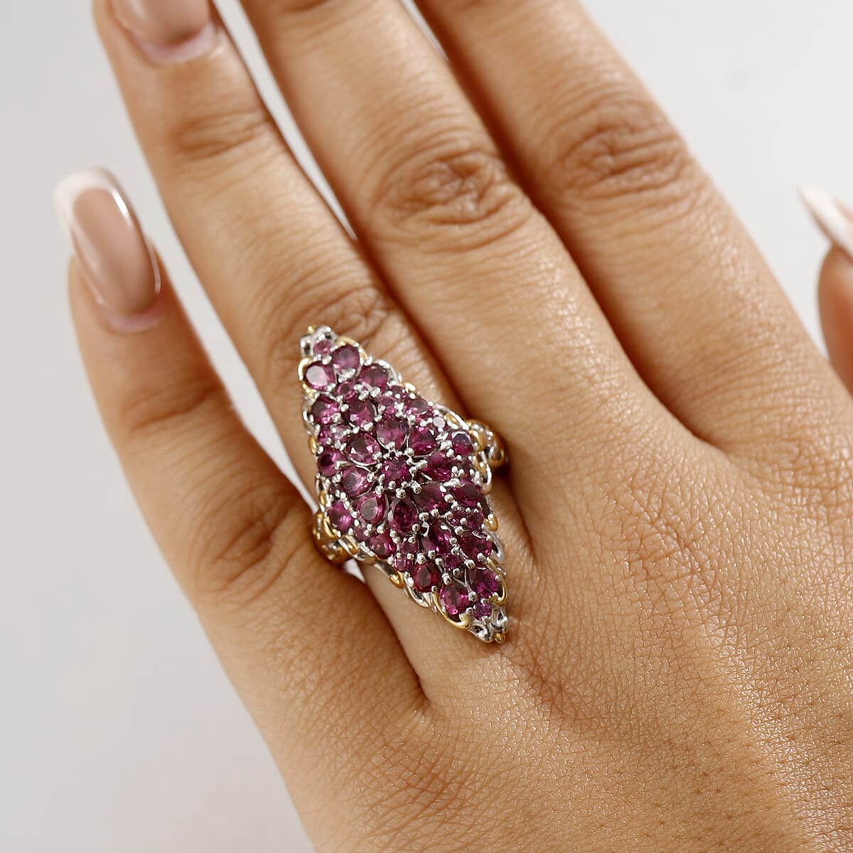 D'Joy Radiant Ember Garnet 6.25 ctw Victorian Era Ring in 18K Vermeil YG and Rhodium Over Sterling Silver (Size 10.0) image number 2