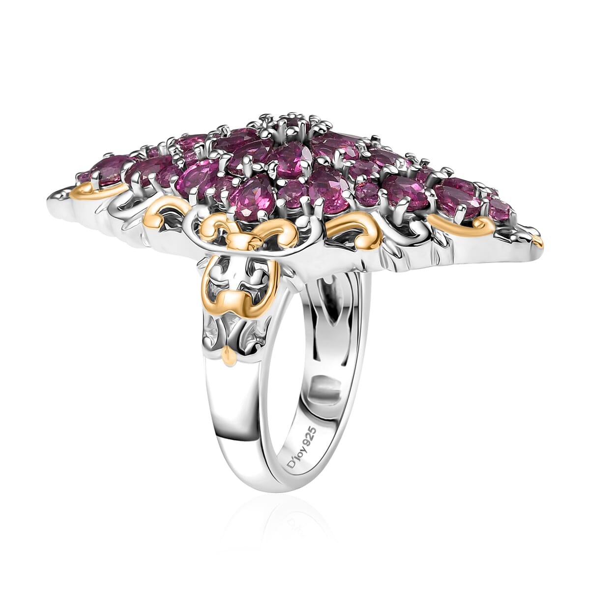 D'Joy Radiant Ember Garnet 6.25 ctw Victorian Era Ring in 18K Vermeil YG and Rhodium Over Sterling Silver (Size 10.0) image number 3