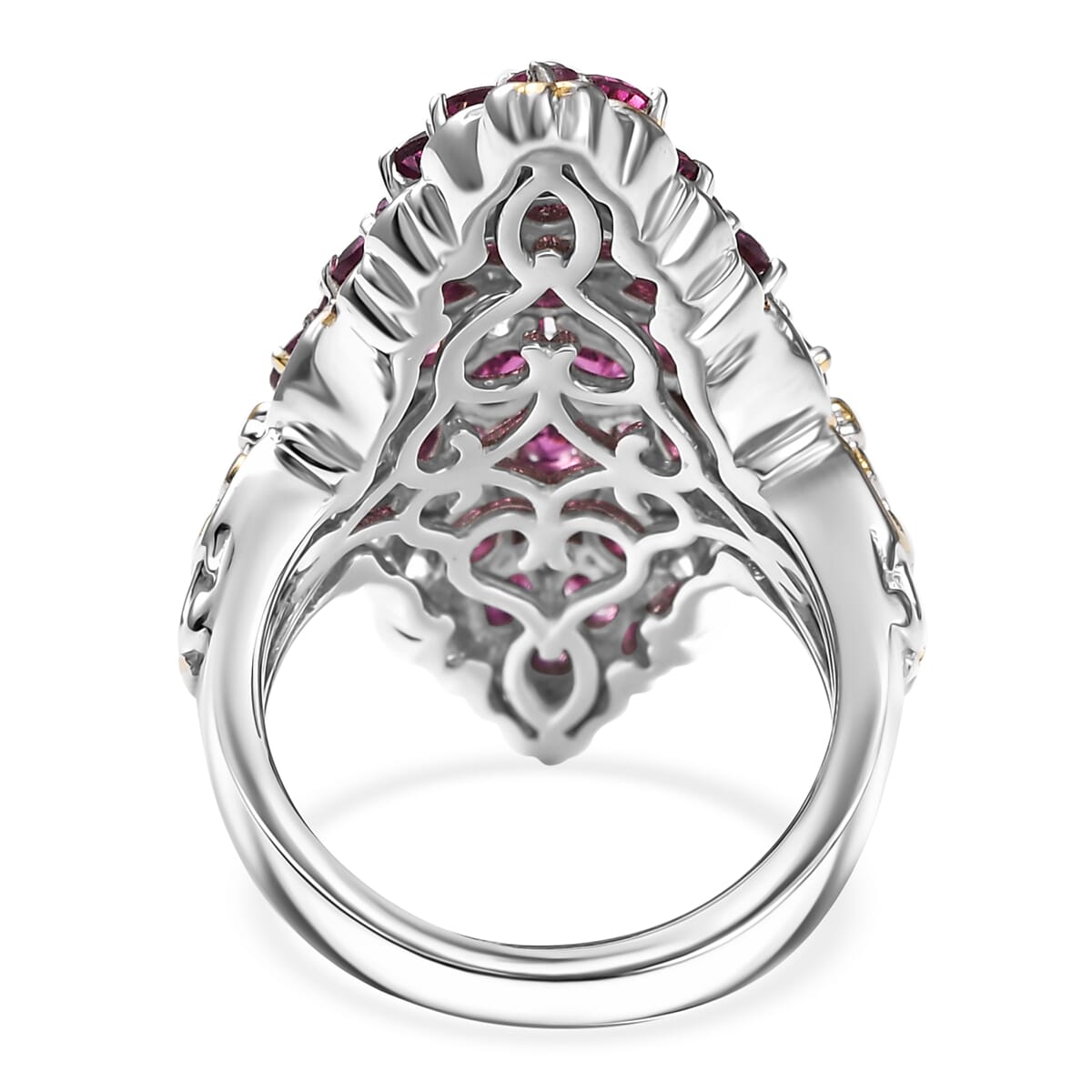 D'Joy Radiant Ember Garnet 6.25 ctw Victorian Era Ring in 18K Vermeil YG and Rhodium Over Sterling Silver (Size 10.0) image number 4