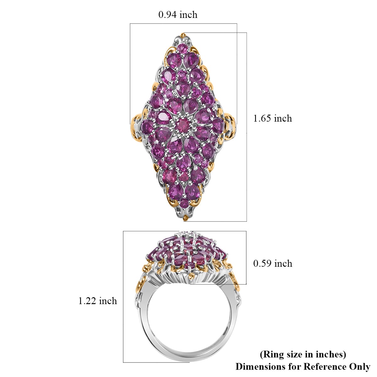 D'Joy Radiant Ember Garnet 6.25 ctw Victorian Era Ring in 18K Vermeil YG and Rhodium Over Sterling Silver (Size 10.0) image number 5