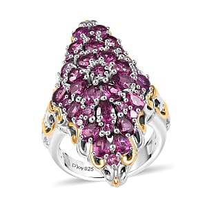 D'Joy Radiant Ember Garnet 6.25 ctw Victorian Era Ring in 18K Vermeil YG and Rhodium Over Sterling Silver (Size 7.0)