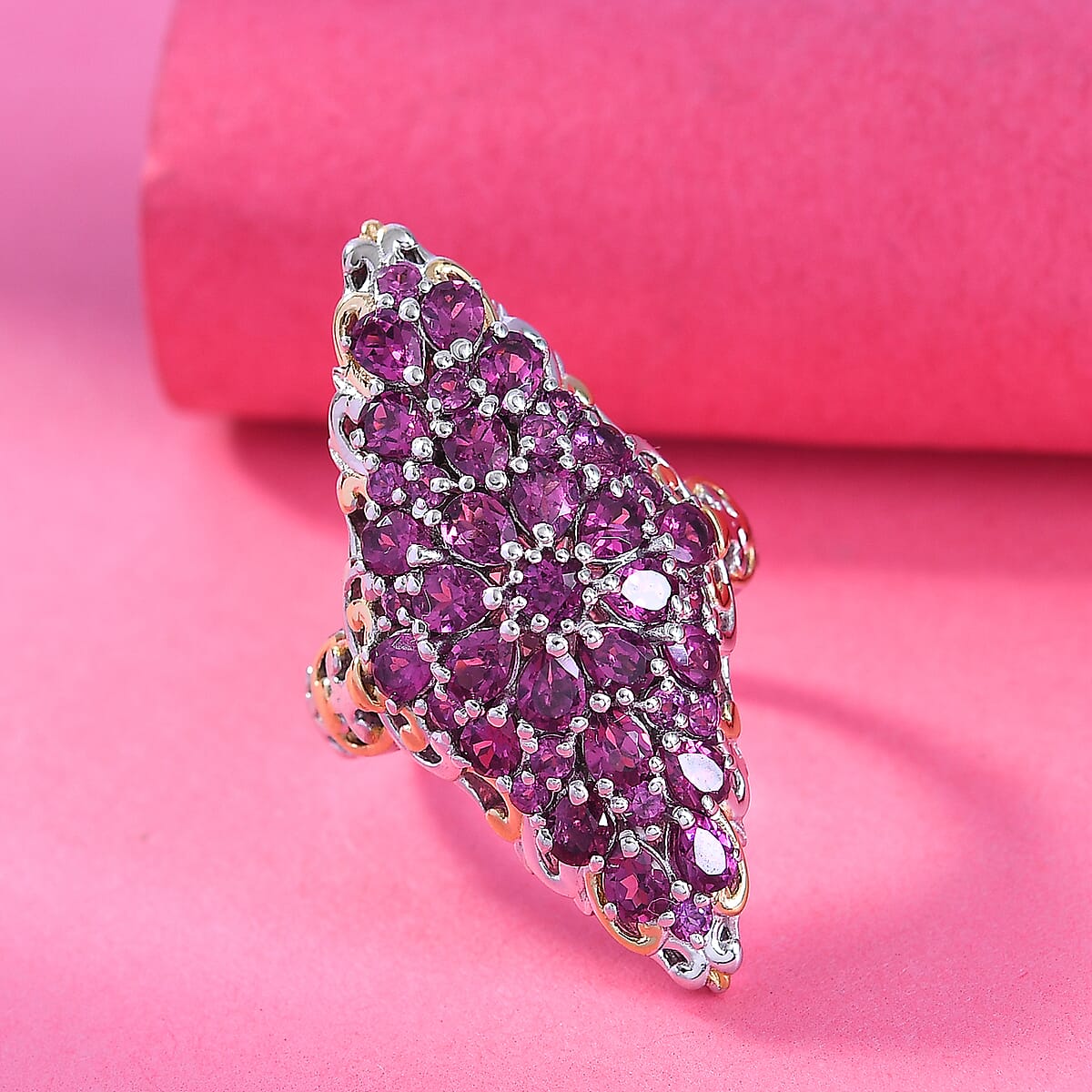 D'Joy Radiant Ember Garnet 6.25 ctw Victorian Era Ring in 18K Vermeil YG and Rhodium Over Sterling Silver (Size 7.0) image number 1