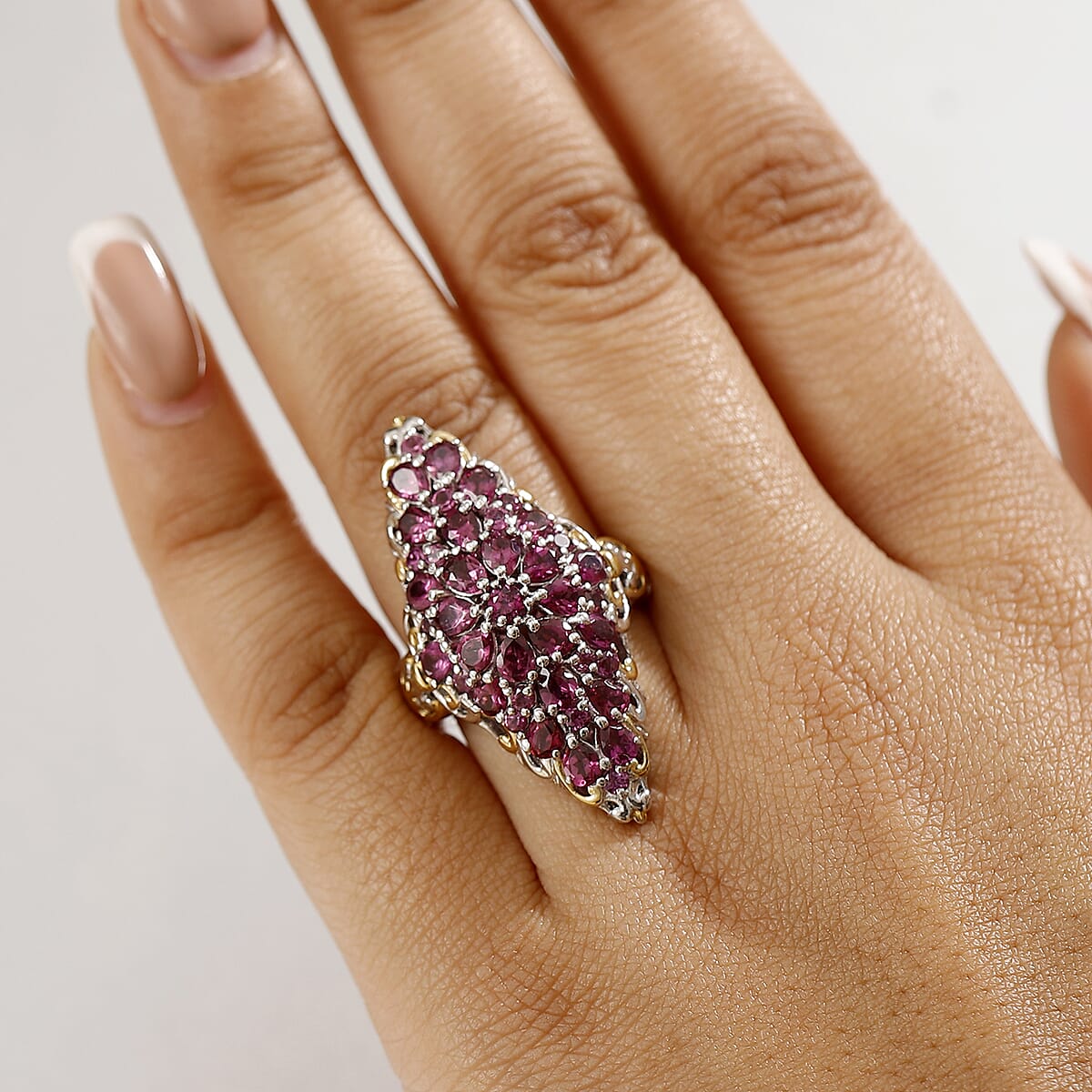D'Joy Radiant Ember Garnet 6.25 ctw Victorian Era Ring in 18K Vermeil YG and Rhodium Over Sterling Silver (Size 7.0) image number 2