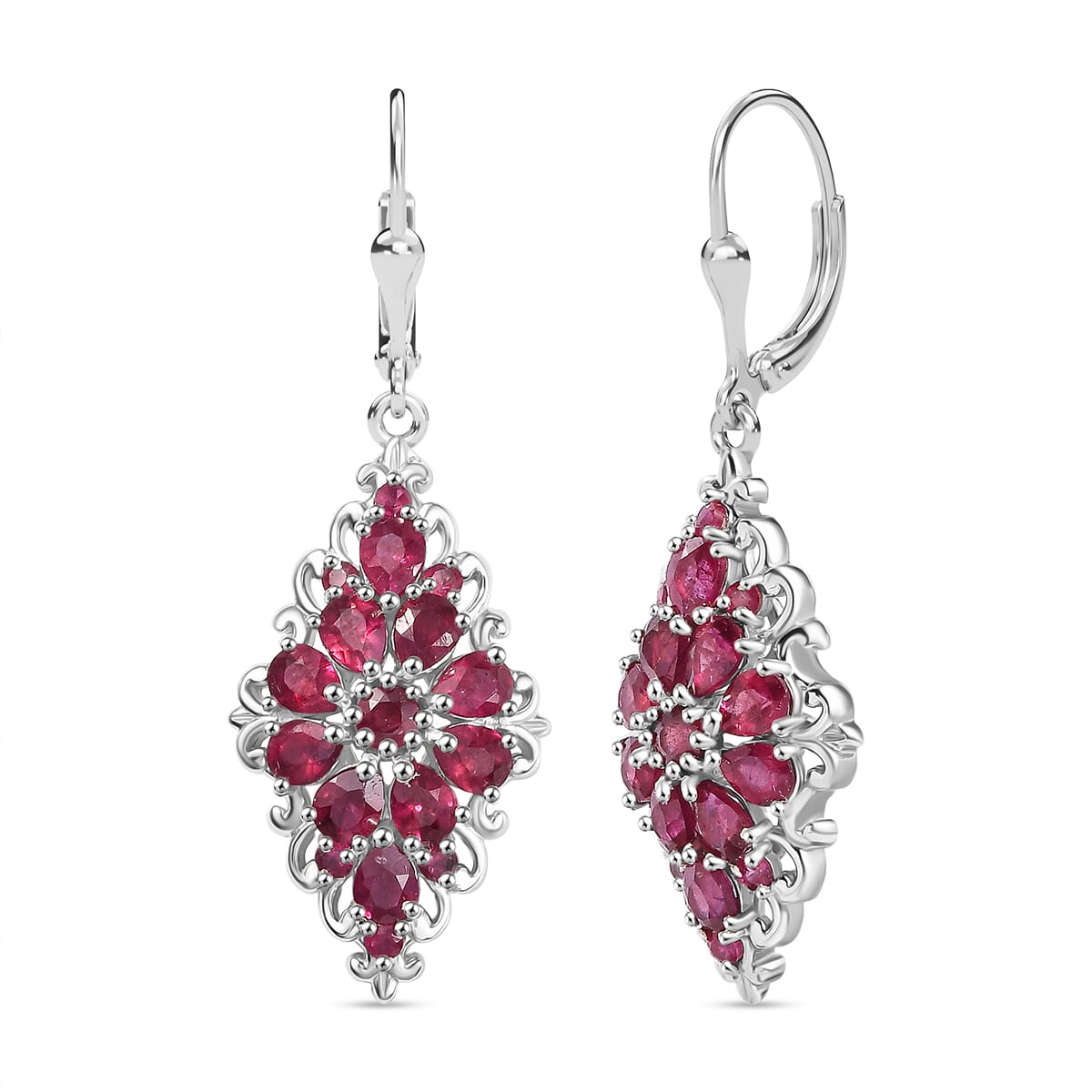 Niassa Ruby (FF) 5.70 ctw Lever Back Earrings in Rhodium Over Sterling Silver image number 0