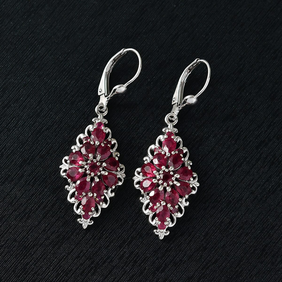 Niassa Ruby (FF) 5.70 ctw Lever Back Earrings in Rhodium Over Sterling Silver image number 1