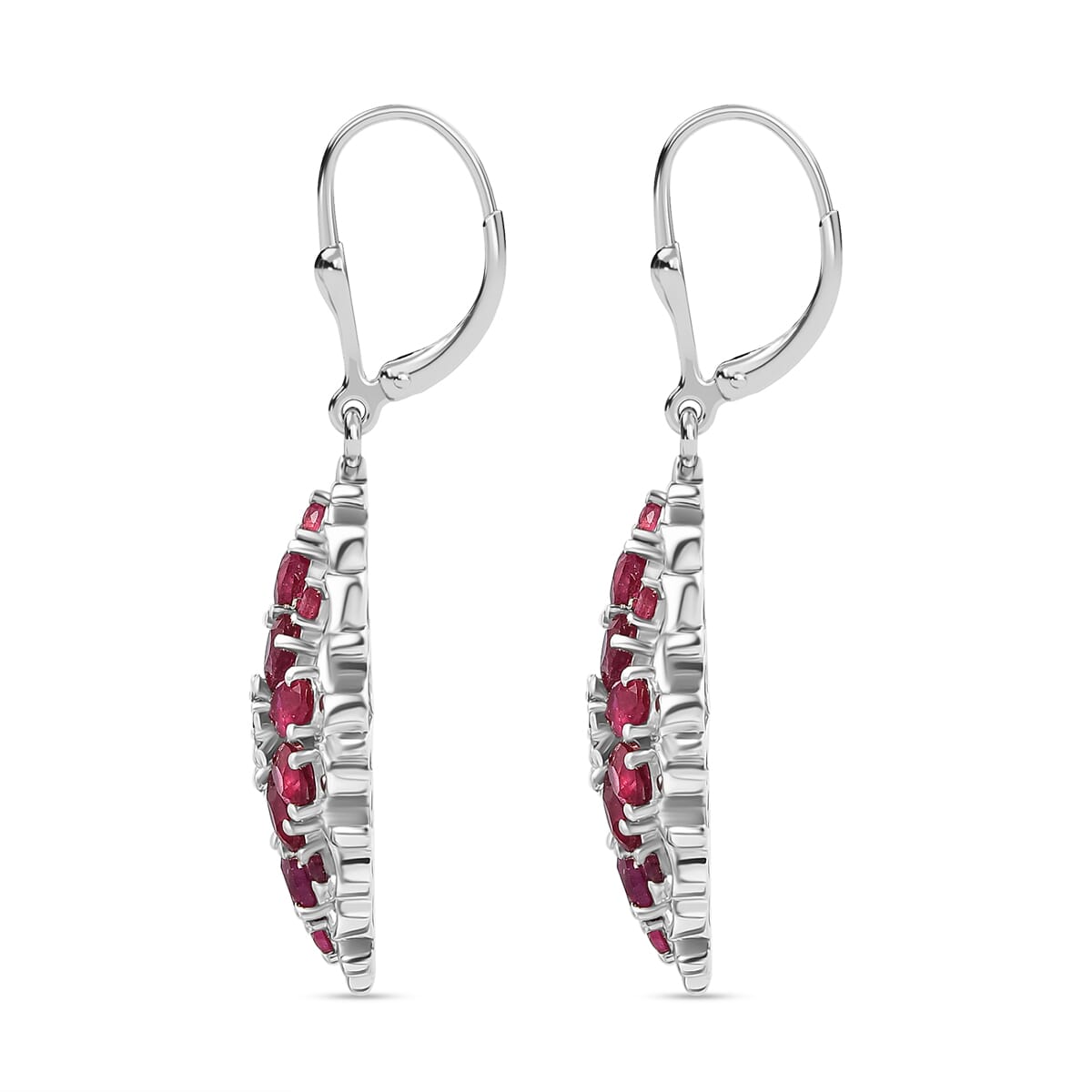 Niassa Ruby (FF) 5.70 ctw Lever Back Earrings in Rhodium Over Sterling Silver image number 3