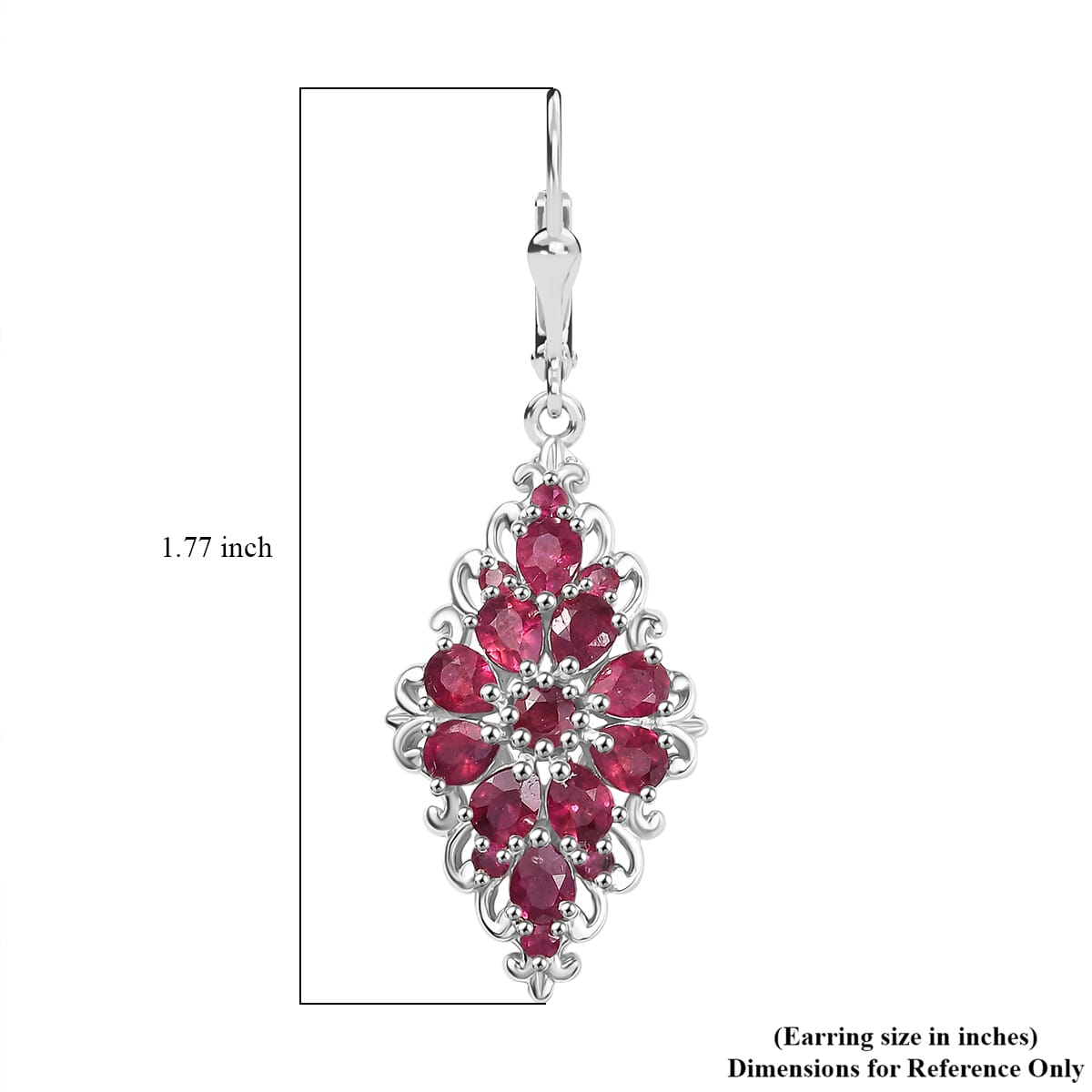 Niassa Ruby (FF) 5.70 ctw Lever Back Earrings in Rhodium Over Sterling Silver image number 5