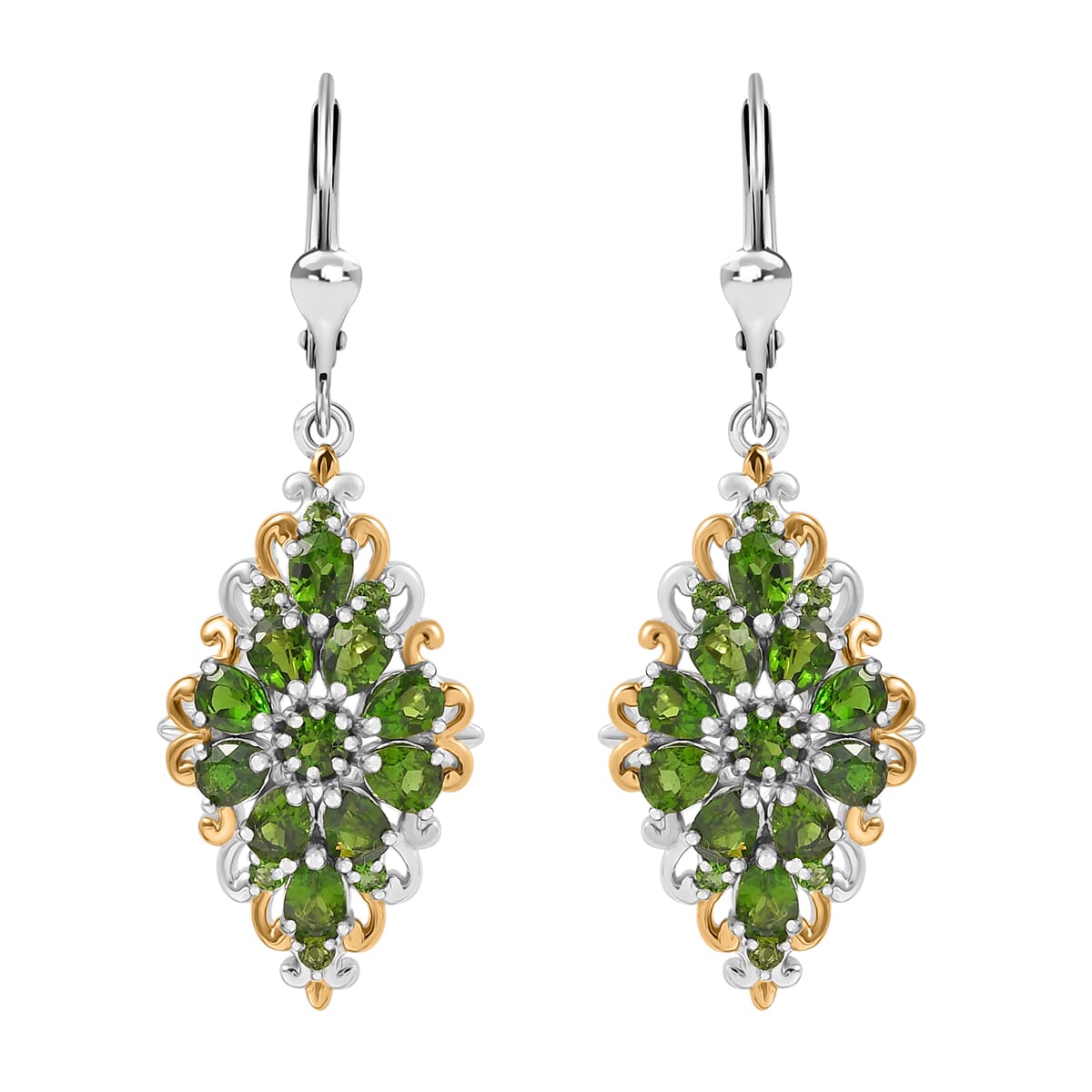 D'Joy Chrome Diopside 4.40 ctw Victorian Era Earrings in 18K Vermeil YG and Rhodium Over Sterling Silver image number 0