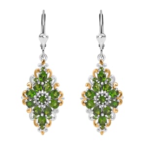 D'Joy Chrome Diopside 4.40 ctw Victorian Era Earrings in 18K Vermeil YG and Rhodium Over Sterling Silver