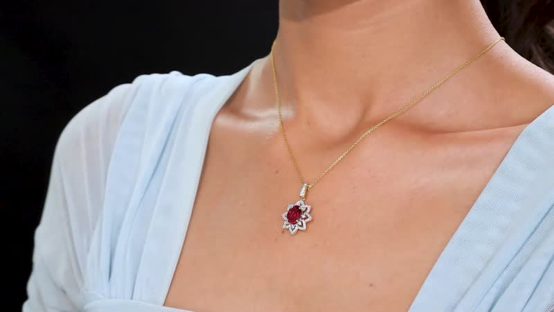 Certified & Appraised Luxoro AAAA Akwanga Rubellite and G-H I2 Diamond 2.73 ctw Floral Pendant in 14K Yellow Gold