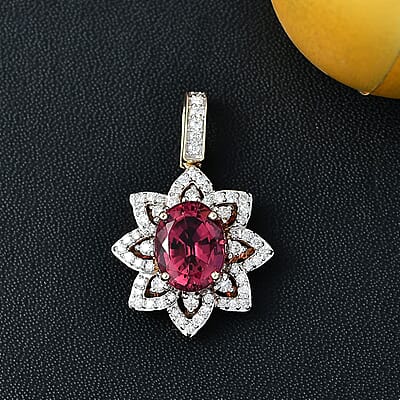 Certified & Appraised Luxoro AAAA Akwanga Rubellite and G-H I2 Diamond 2.73 ctw Floral Pendant in 14K Yellow Gold