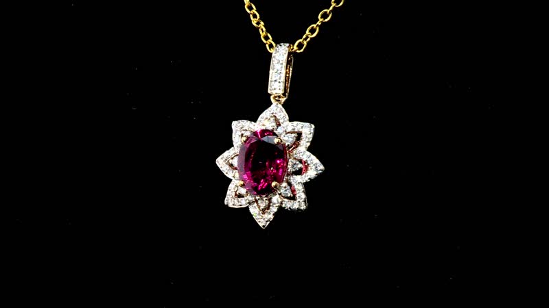Certified & Appraised Luxoro AAAA Akwanga Rubellite and G-H I2 Diamond 2.73 ctw Floral Pendant in 14K Yellow Gold