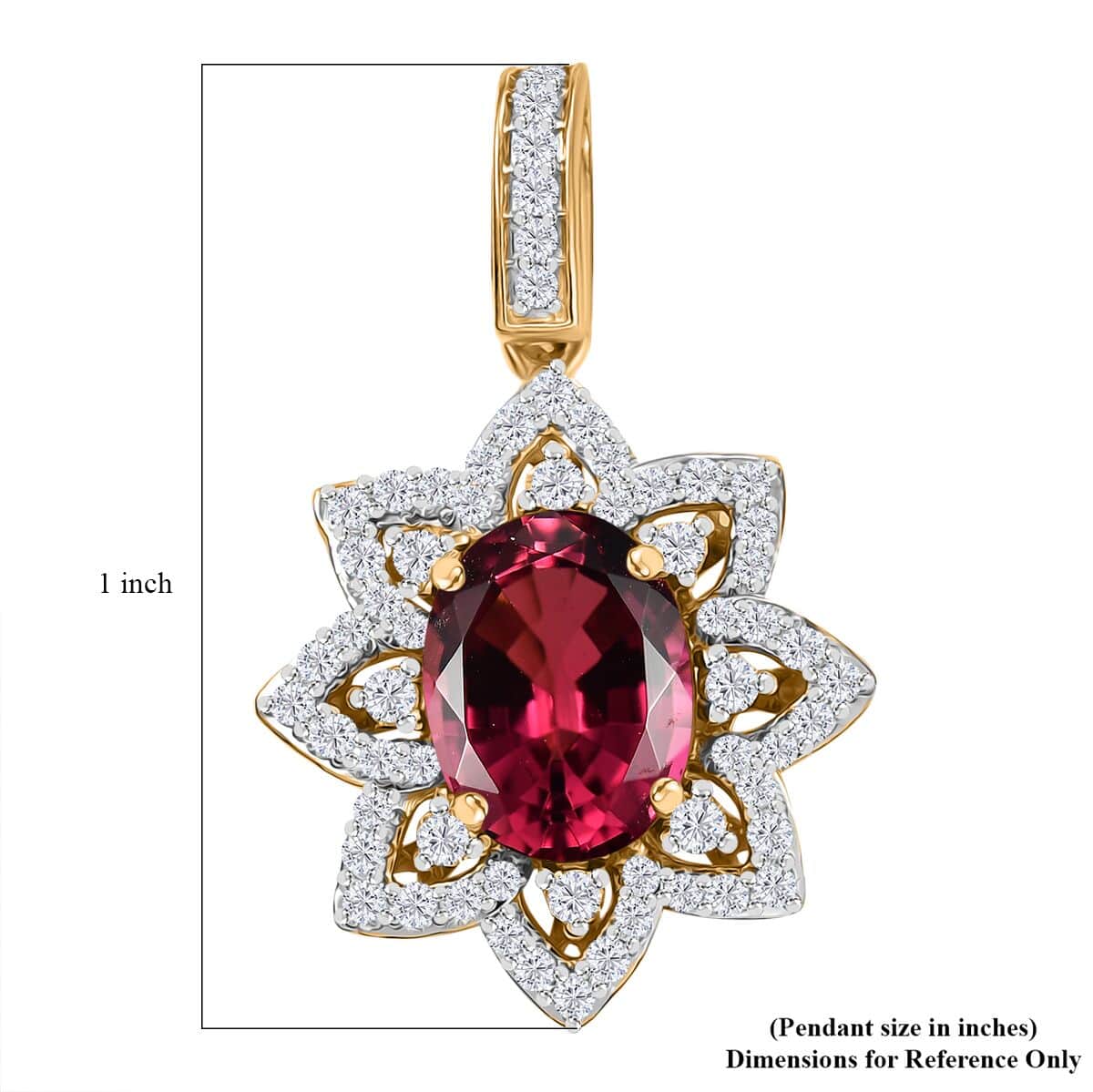 Certified & Appraised Luxoro AAAA Akwanga Rubellite and G-H I2 Diamond 2.73 ctw Floral Pendant in 14K Yellow Gold image number 5