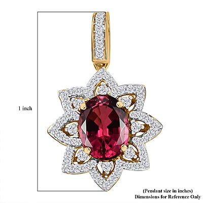 Certified & Appraised Luxoro AAAA Akwanga Rubellite and G-H I2 Diamond 2.73 ctw Floral Pendant in 14K Yellow Gold