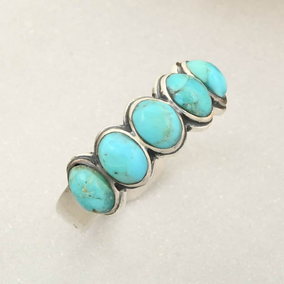 Santa Fe Style Kingman Turquoise 5.80 ctw Ring in Sterling Silver (Size 10.0) image number 1