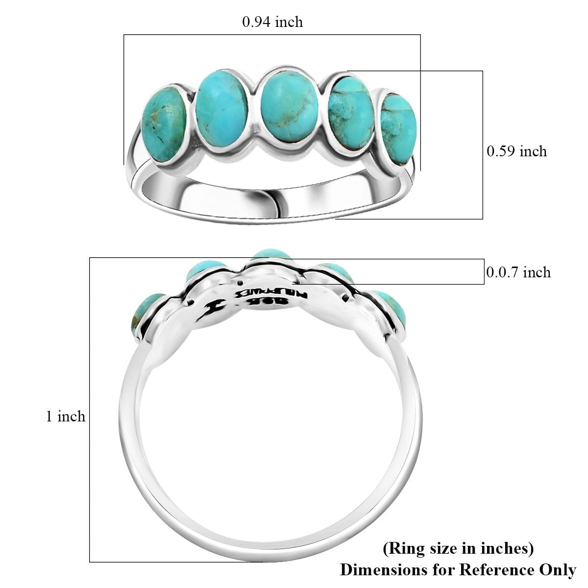 Santa Fe Style Kingman Turquoise 5.80 ctw Ring in Sterling Silver (Size 7.0) image number 4