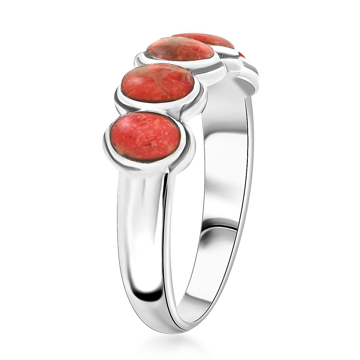 Santa Fe Style Red Coral Ring in Sterling Silver (Size 7.0) image number 3