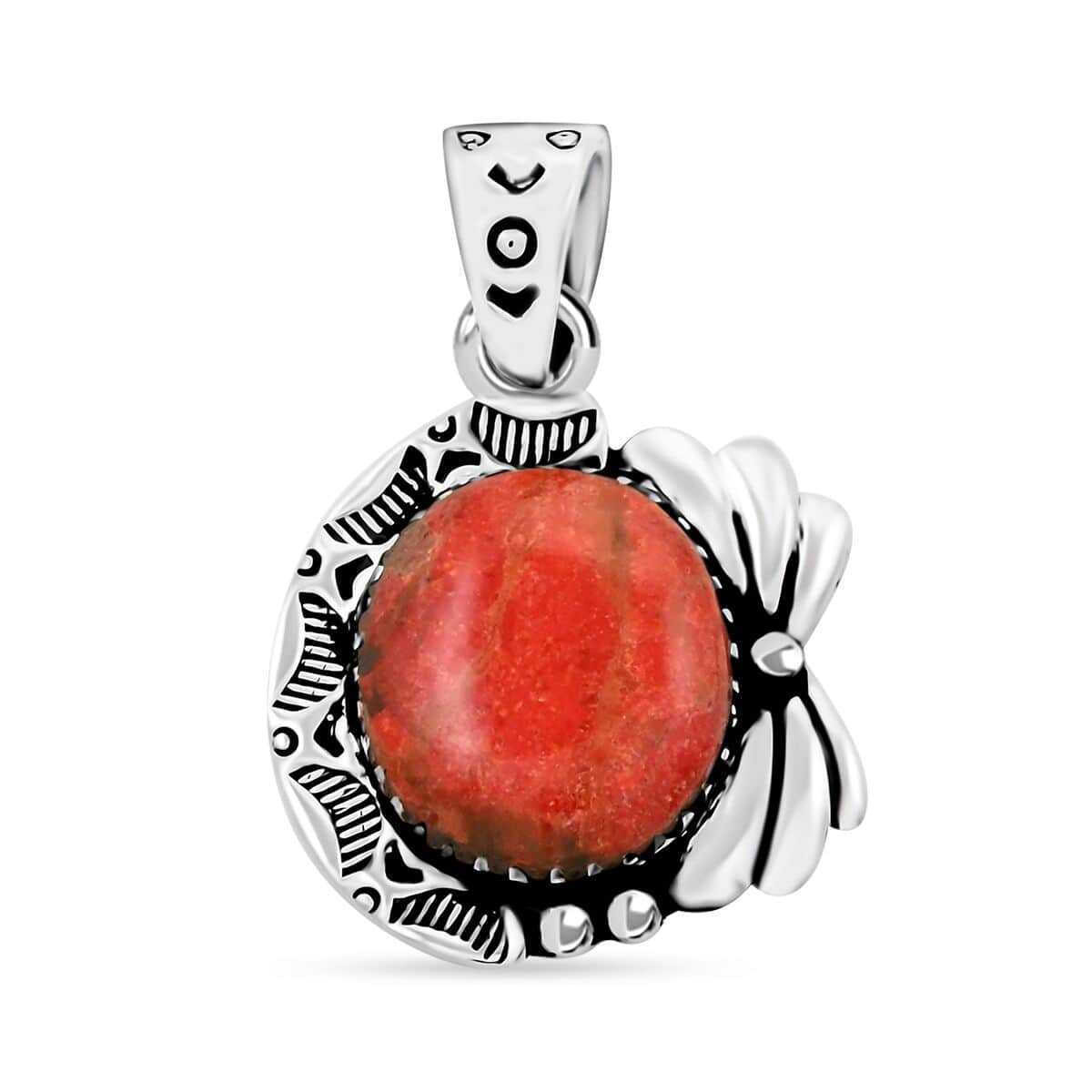 Santa Fe Style Red Coral Pendant in Sterling Silver image number 0