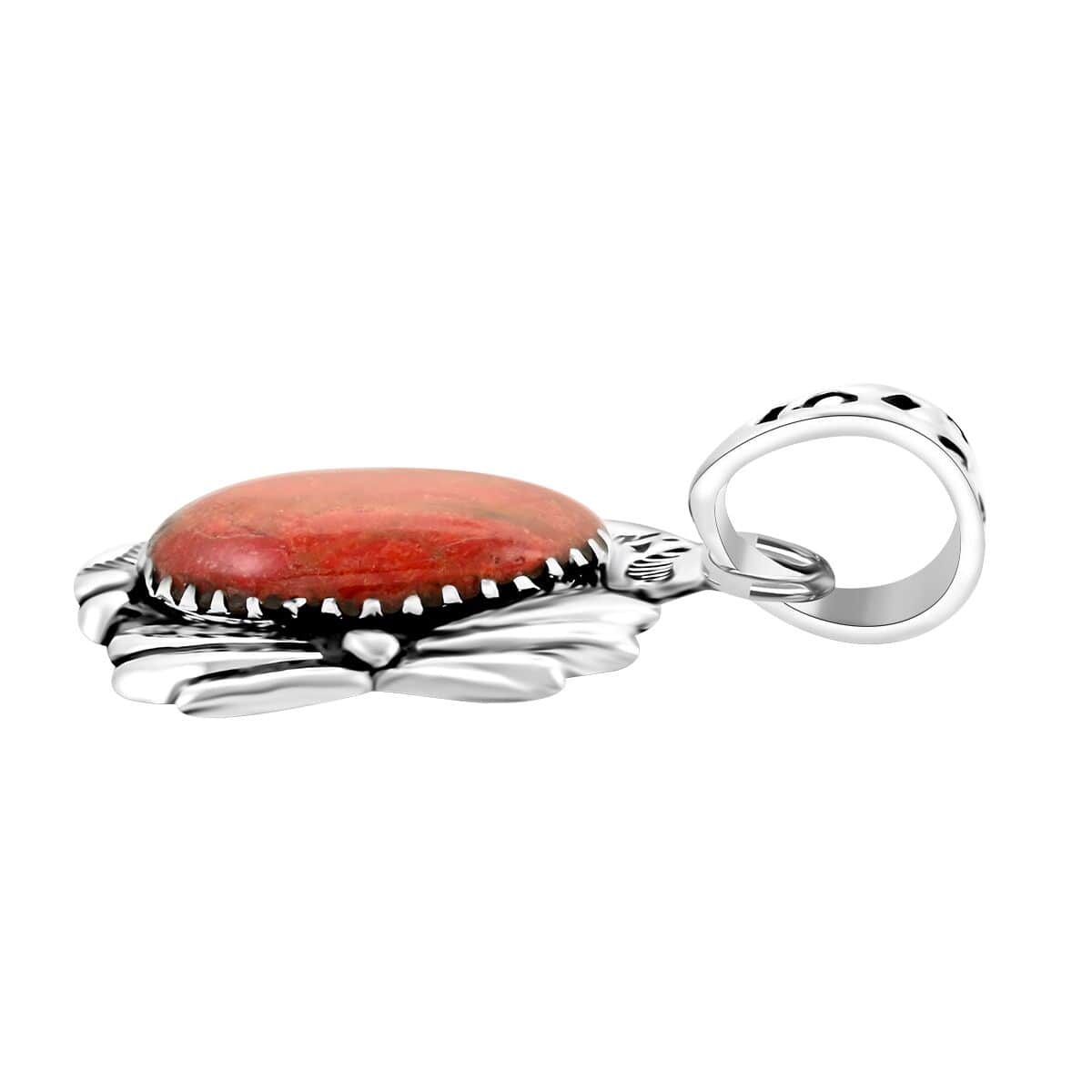 Santa Fe Style Red Coral Pendant in Sterling Silver image number 3