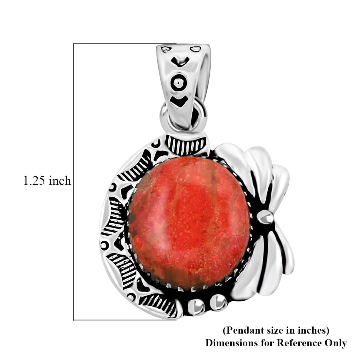 Santa Fe Style Red Coral Pendant in Sterling Silver image number 4