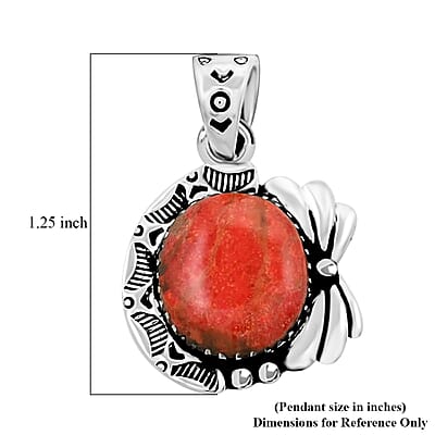 Santa Fe Style Red Coral Pendant without Chain in Sterling Silver