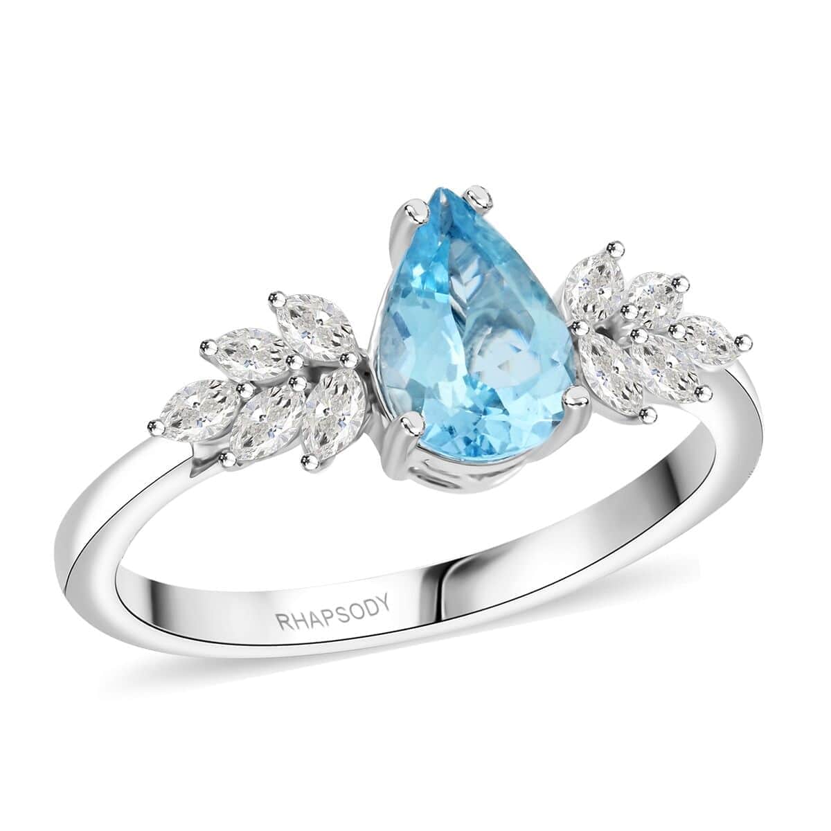 Rhapsody AAAA Santa Maria Aquamarine and E-F VS Diamond 1.50 ctw Ring in 950 Platinum (Size 10.0) 5.65 Grams image number 0