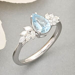 Rhapsody 950 Platinum AAAA Santa Maria Aquamarine, Diamond (E-F, VS) (0.25 cts) Ring (Size 5.0) (5.65 g) 1.50 ctw