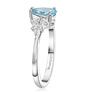 Rhapsody AAAA Santa Maria Aquamarine and E-F VS Diamond 1.50 ctw Ring in 950 Platinum (Size 8.0) 5.65 Grams