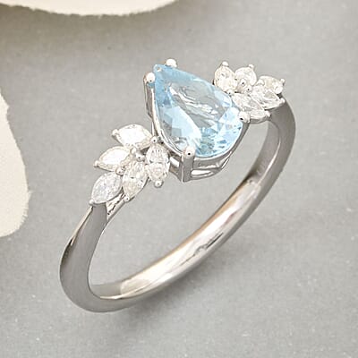 Rhapsody AAAA Santa Maria Aquamarine and E-F VS Diamond 1.50 ctw Ring in 950 Platinum (Size 9.0) 5.65 Grams