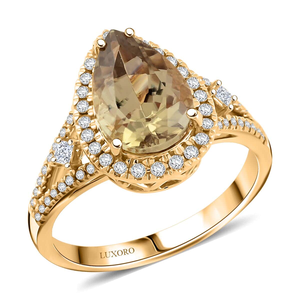 Certified & Appraised Luxoro AAA Turkizite and G-H I2 Diamond 4.15 ctw Ring in 14K Yellow Gold (Size 10.0) 4.65 Grams image number 0