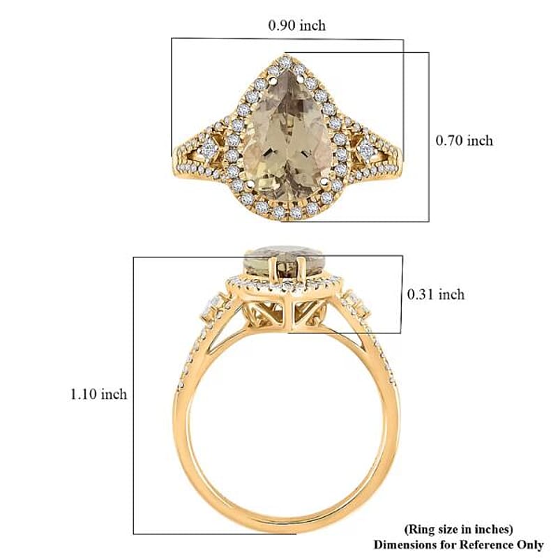Certified & Appraised Luxoro 14K Yellow Gold AAA Turkizite, Diamond (G-H, I2) (0.52 cts) Ring (Size 5.0) (4.65 g) 4.15 ctw