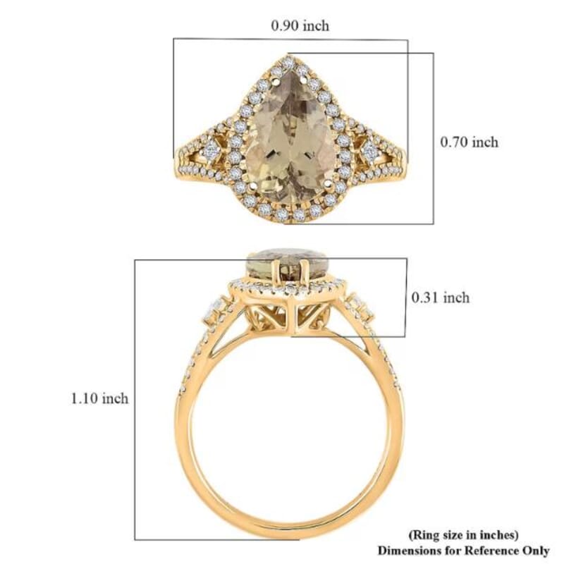 Certified & Appraised Luxoro 14K Yellow Gold AAA Turkizite, Diamond (G-H, I2) (0.52 cts) Ring (Size 5.5) (4.65 g) 4.15 ctw