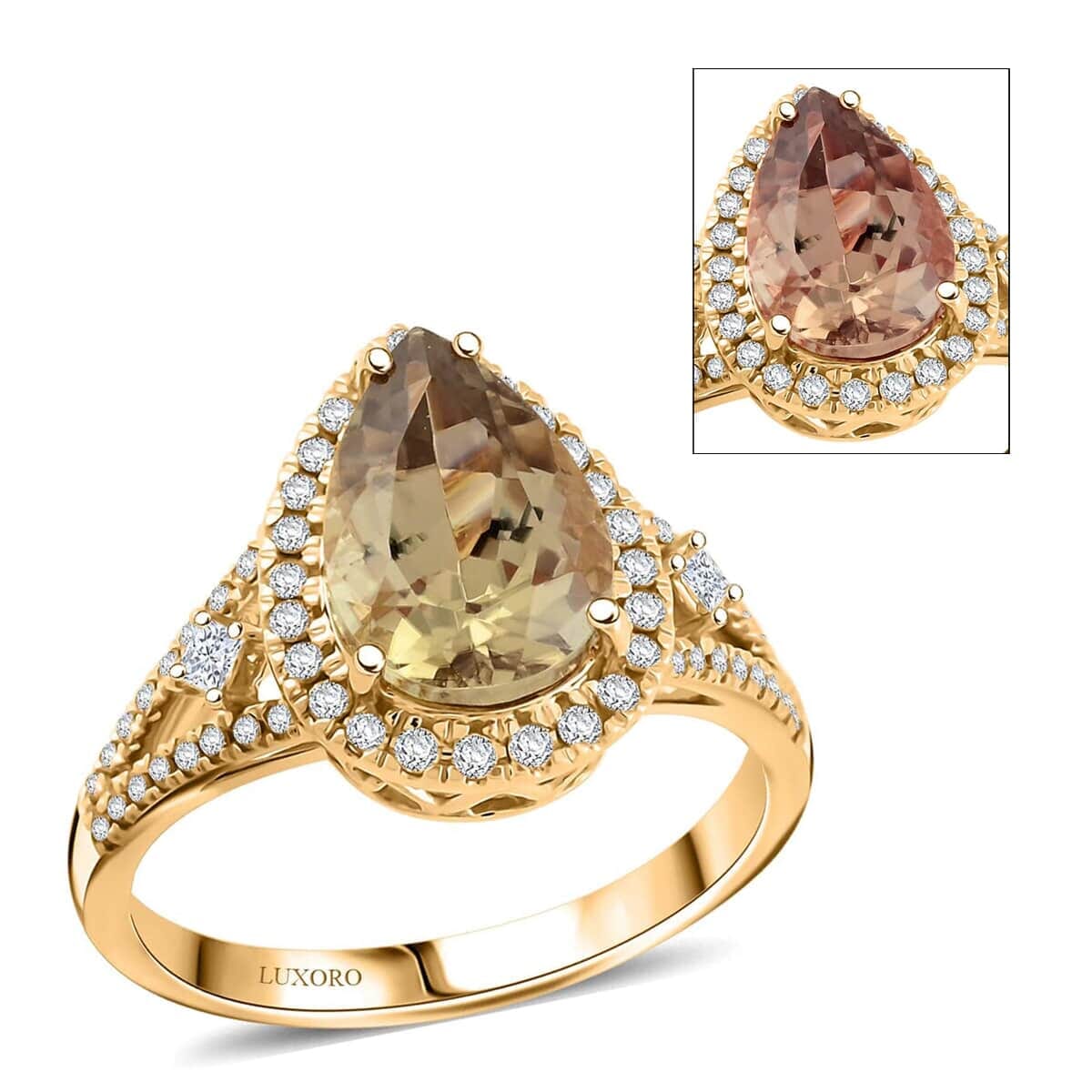 Certified & Appraised Luxoro 14K Yellow Gold AAA Turkizite, Diamond (G-H, I2) (0.52 cts) Ring (Size 7.5) (4.65 g) 4.15 ctw image number 0