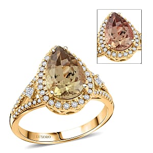 Certified & Appraised Luxoro 14K Yellow Gold AAA Turkizite, Diamond (G-H, I2) (0.52 cts) Ring (Size 7.5) (4.65 g) 4.15 ctw
