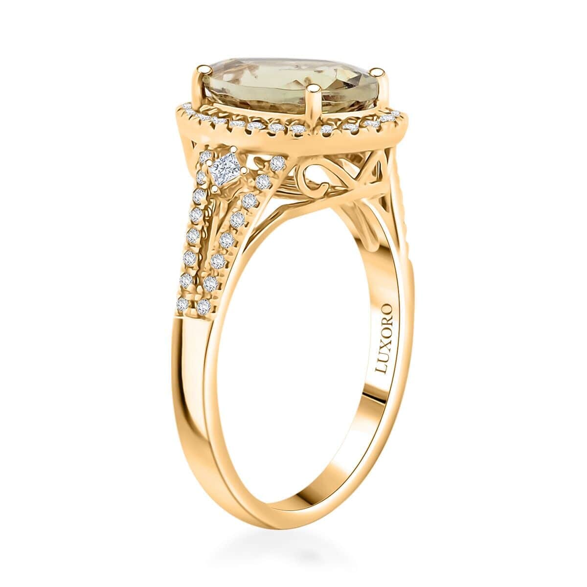Certified & Appraised Luxoro 14K Yellow Gold AAA Turkizite, Diamond (G-H, I2) (0.52 cts) Ring (Size 7.5) (4.65 g) 4.15 ctw image number 3
