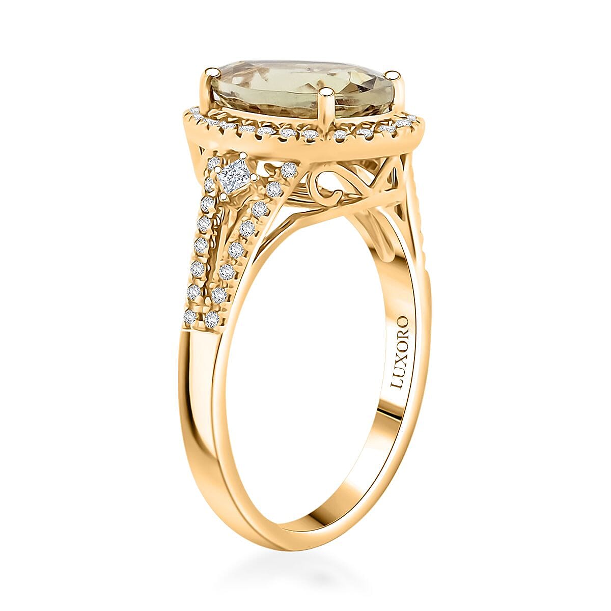 Certified & Appraised Luxoro AAA Turkizite and G-H I2 Diamond 4.15 ctw Ring in 14K Yellow Gold (Size 8.0) 4.65 Grams image number 3