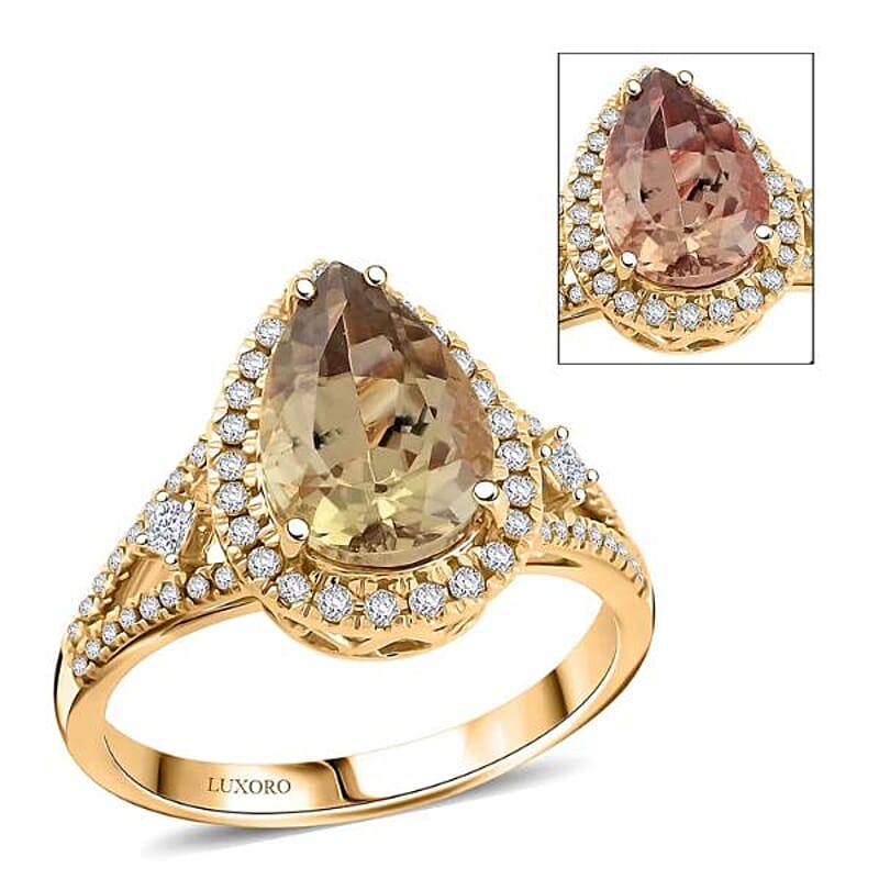 Certified & Appraised Luxoro AAA Turkizite and G-H I2 Diamond 4.15 ctw Ring in 14K Yellow Gold (Size 9.0) 4.65 Grams