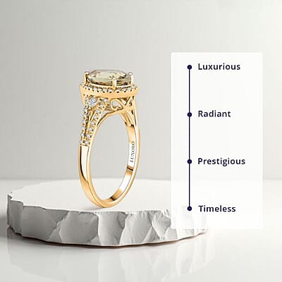 Certified & Appraised Luxoro AAA Turkizite and G-H I2 Diamond 4.15 ctw Ring in 14K Yellow Gold (Size 9.0) 4.65 Grams